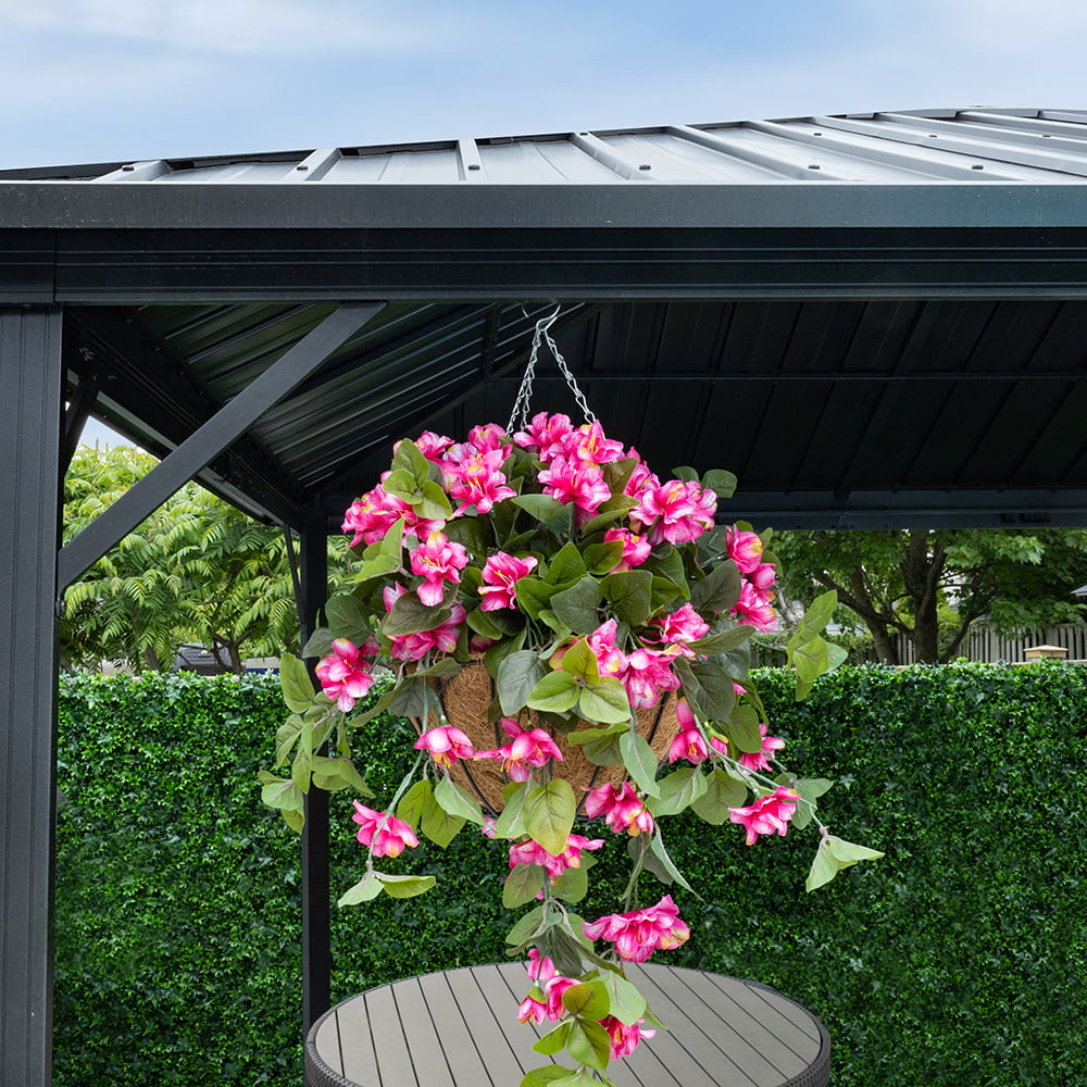 Hanging Planter with Pink Azaleas in a Burlap Basket