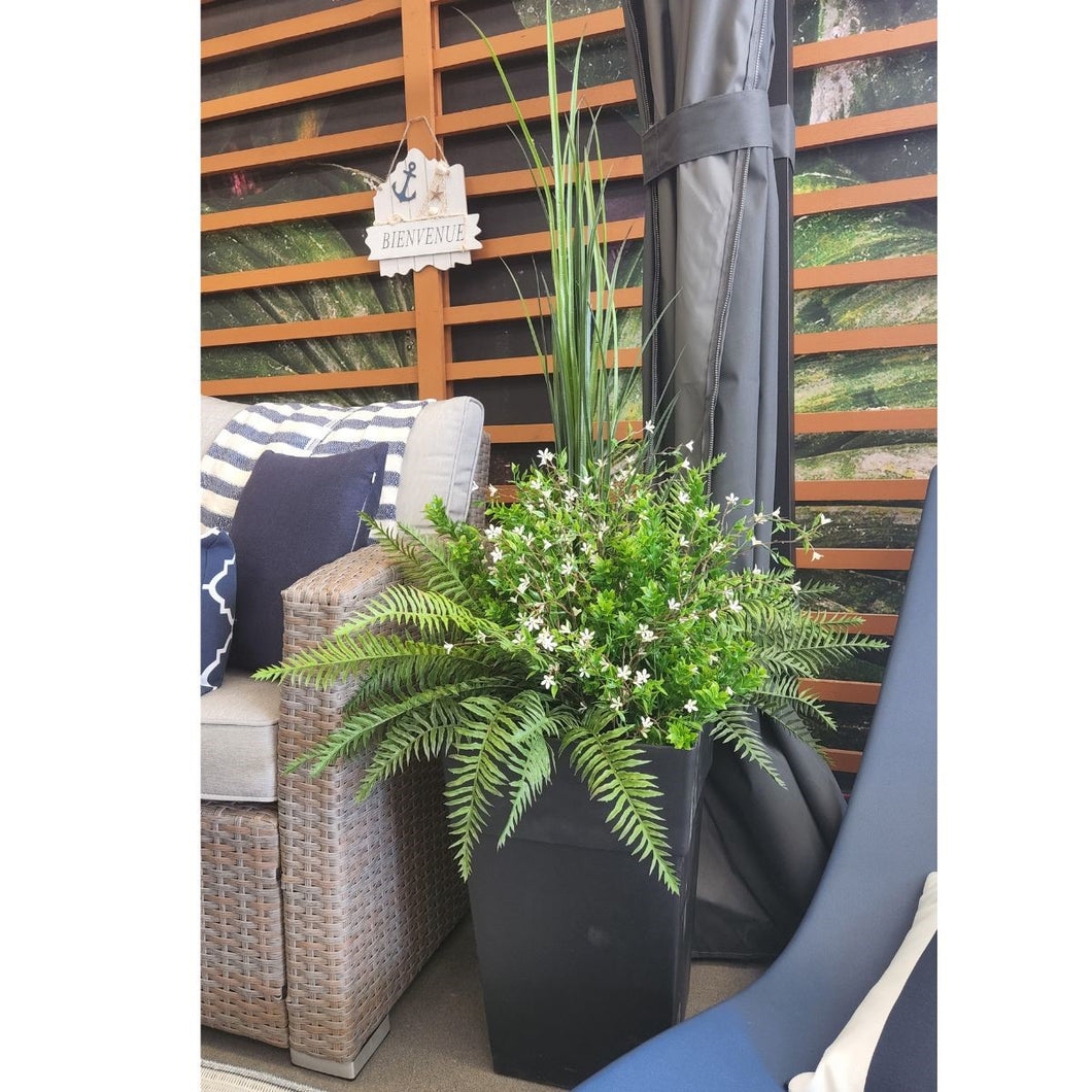 Artificial Ferns with White Flowers Potted Arrangement