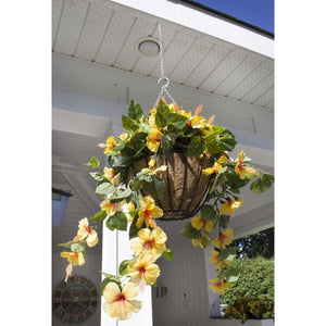 Hanging Planter with Yellow Hibiscus in a Burlap Basket